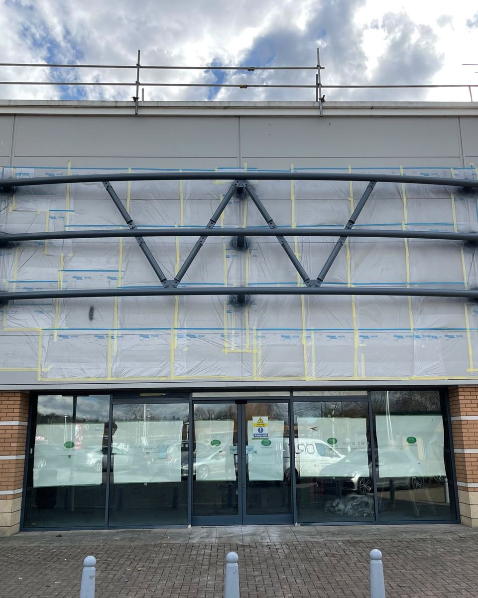 Retail canopy steelwork after spraying