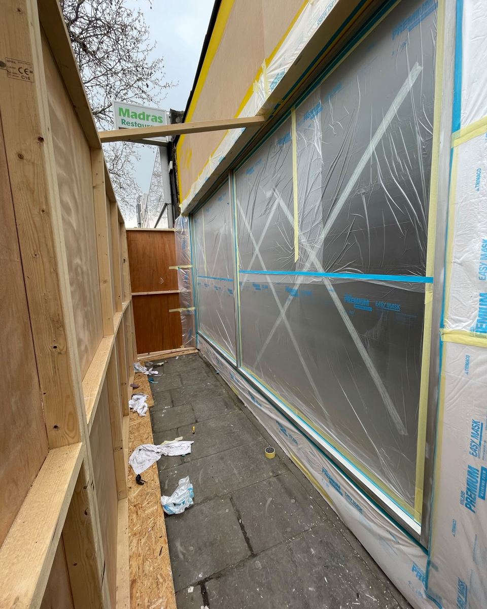 Shop front window frames before spraying
